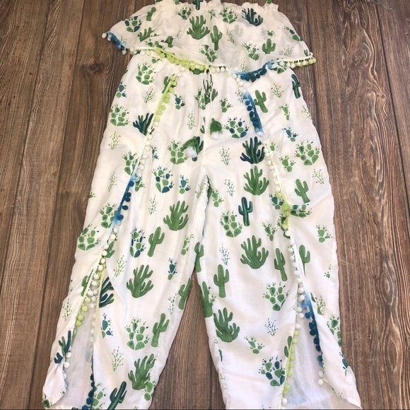 Cactus Romper Large White Cactus Graphic Under the Arm Romper Pom Poms - Picture 1 of 7